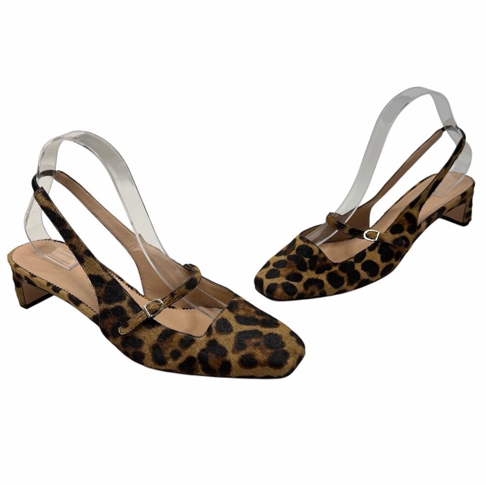 J.CREW Colette Buckle Slingback Leopard Print Calf Hair Kitten Heel Pumps Sz 8.5